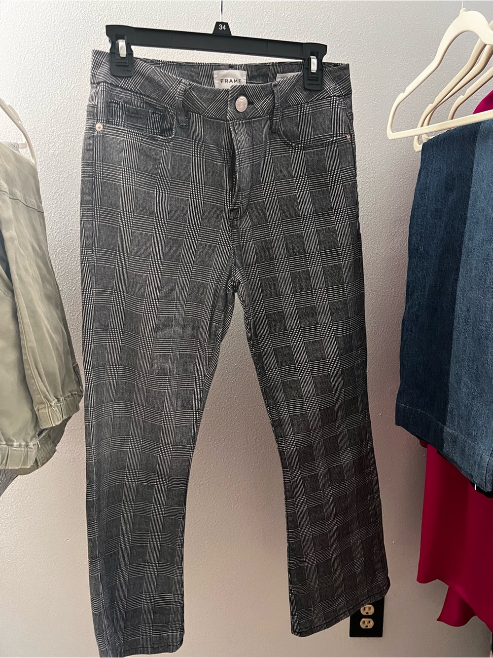 Frame Denim Black & Gray Plaid Bootcut Jeans
